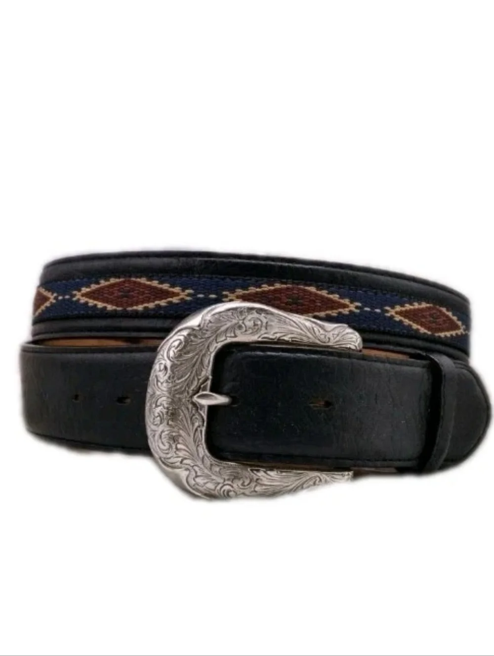 Justin Top Grain Black Leather Aztec Needlepoint Western Belt 40/44 Buffalo Coin